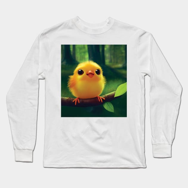 Cute Fluffy Chick or Baby Yellow Bird Long Sleeve T-Shirt by Geminiartstudio